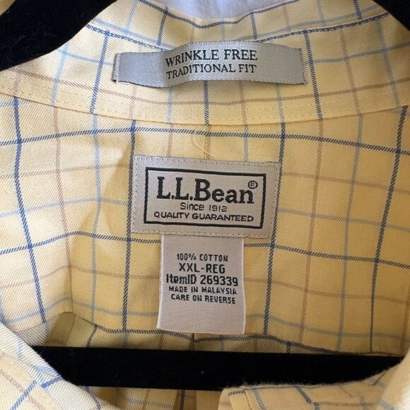 L.L. Bean Shirt Mens XXL Yellow Check Short Sleeve Button Up Wrinkle Resistant - Picture 3 of 5